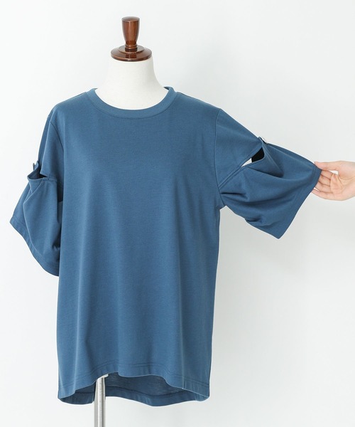 n'OrLABEL（ノアールレーベル）の「『スラッシュ開きドレープカットソー』（Tシャツ/カットソー・レディース・オフホワイト/ブルー/ブラック・1/2）」の12枚目の写真