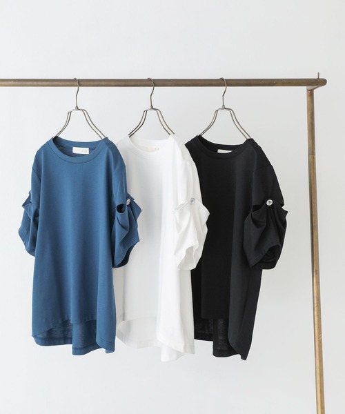 n'OrLABEL（ノアールレーベル）の「『スラッシュ開きドレープカットソー』（Tシャツ/カットソー・レディース・オフホワイト/ブルー/ブラック・1/2）」の9枚目の写真