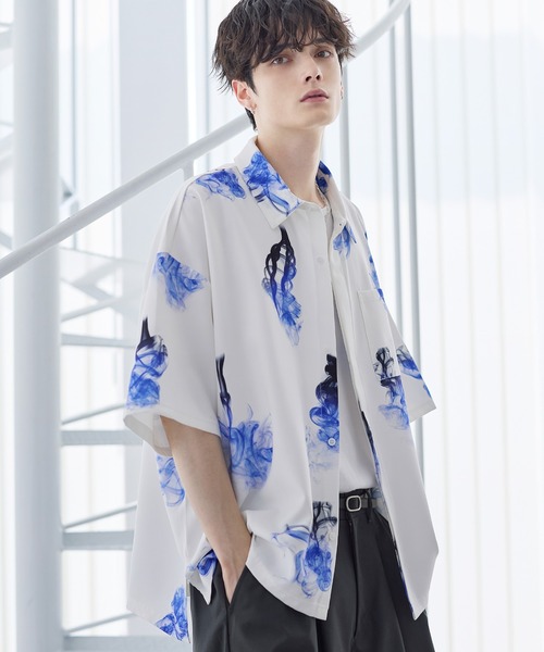 ETELIO（エテリオ）の「アソート総柄グラフィックプリントドレープ比翼シャツ（シャツ/ブラウス・メンズ・ホワイト系/ブラック系/ブラック系2/ブラック系3・S/M/L/XL）」の9枚目の写真