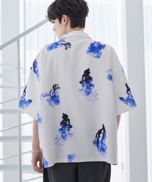 ETELIO（エテリオ）の「アソート総柄グラフィックプリントドレープ比翼シャツ（シャツ/ブラウス・メンズ・ホワイト系/ブラック系/ブラック系2/ブラック系3・S/M/L/XL）」の7枚目の写真