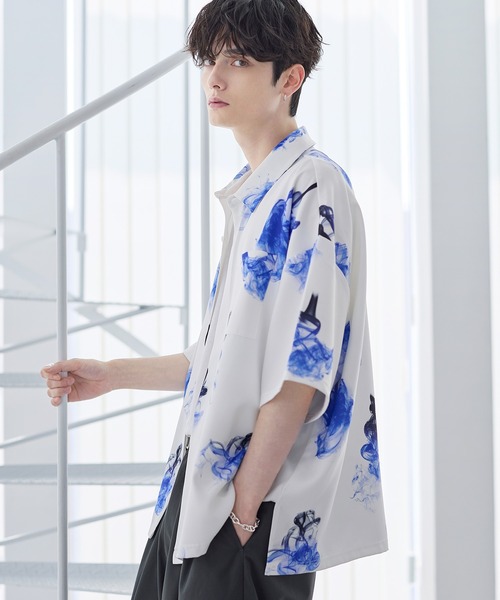 ETELIO（エテリオ）の「アソート総柄グラフィックプリントドレープ比翼シャツ（シャツ/ブラウス・メンズ・ホワイト系/ブラック系/ブラック系2/ブラック系3・S/M/L/XL）」の8枚目の写真