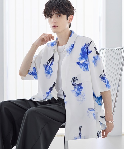 ETELIO（エテリオ）の「アソート総柄グラフィックプリントドレープ比翼シャツ（シャツ/ブラウス・メンズ・ホワイト系/ブラック系/ブラック系2/ブラック系3・S/M/L/XL）」の11枚目の写真