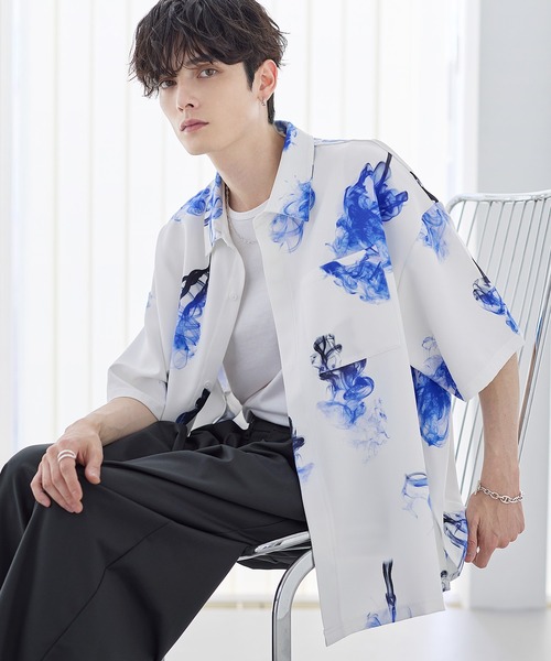 ETELIO（エテリオ）の「アソート総柄グラフィックプリントドレープ比翼シャツ（シャツ/ブラウス・メンズ・ホワイト系/ブラック系/ブラック系2/ブラック系3・S/M/L/XL）」の12枚目の写真