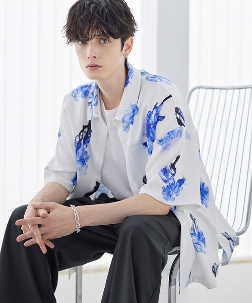 ETELIO（エテリオ）の「アソート総柄グラフィックプリントドレープ比翼シャツ（シャツ/ブラウス・メンズ・ホワイト系/ブラック系/ブラック系2/ブラック系3・S/M/L/XL）」の13枚目の写真