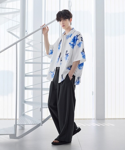 ETELIO（エテリオ）の「アソート総柄グラフィックプリントドレープ比翼シャツ（シャツ/ブラウス・メンズ・ホワイト系/ブラック系/ブラック系2/ブラック系3・S/M/L/XL）」の14枚目の写真