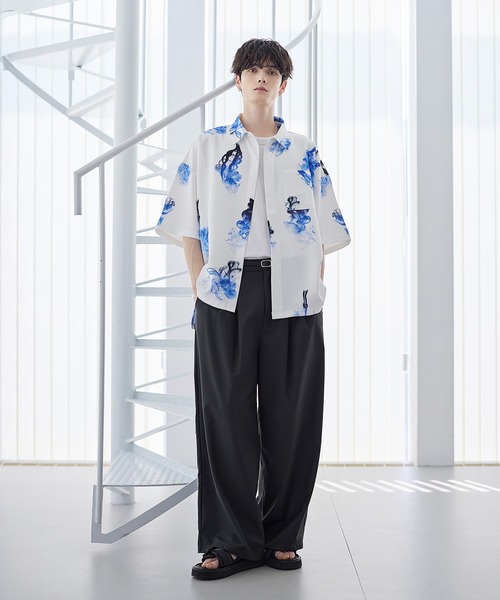 ETELIO（エテリオ）の「アソート総柄グラフィックプリントドレープ比翼シャツ（シャツ/ブラウス・メンズ・ホワイト系/ブラック系/ブラック系2/ブラック系3・S/M/L/XL）」の15枚目の写真