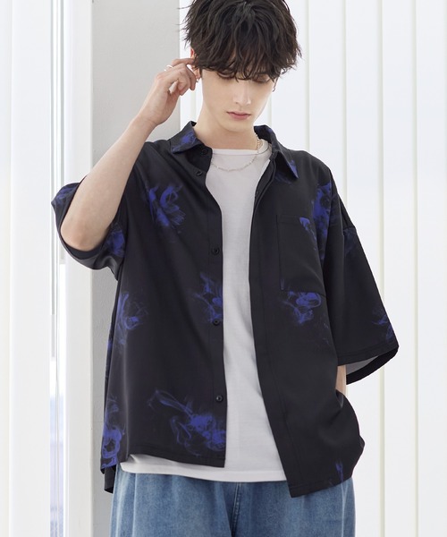 ETELIO（エテリオ）の「アソート総柄グラフィックプリントドレープ比翼シャツ（シャツ/ブラウス・メンズ・ホワイト系/ブラック系/ブラック系2/ブラック系3・S/M/L/XL）」の16枚目の写真