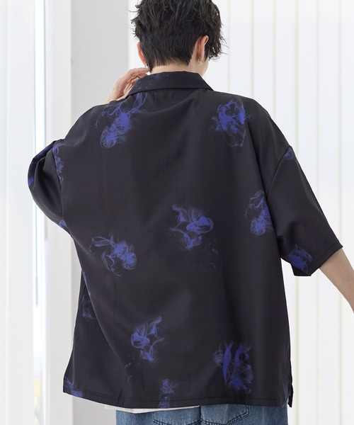 ETELIO（エテリオ）の「アソート総柄グラフィックプリントドレープ比翼シャツ（シャツ/ブラウス・メンズ・ホワイト系/ブラック系/ブラック系2/ブラック系3・S/M/L/XL）」の17枚目の写真