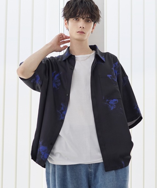 アソート総柄グラフィックプリントドレープ比翼シャツ（シャツ