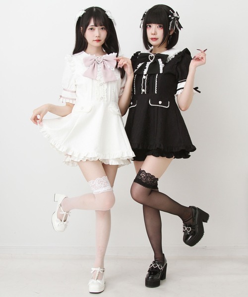 DearMyLove（ディアマイラブ）の「ハートレースパールビジューセットアップ（セットアップ・レディース・ブラック/ホワイト・SMALL/MEDIUM/LARGE/LL/3L）」の3枚目の写真