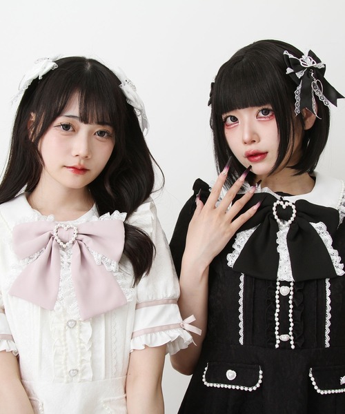 DearMyLove（ディアマイラブ）の「ハートレースパールビジューセットアップ（セットアップ・レディース・ブラック/ホワイト・SMALL/MEDIUM/LARGE/LL/3L）」の5枚目の写真