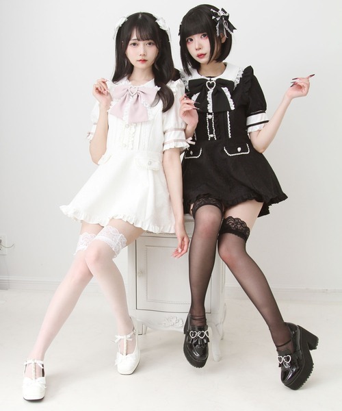 DearMyLove（ディアマイラブ）の「ハートレースパールビジューセットアップ（セットアップ・レディース・ブラック/ホワイト・SMALL/MEDIUM/LARGE/LL/3L）」の6枚目の写真