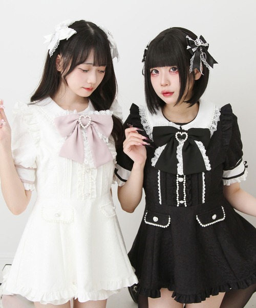 DearMyLove（ディアマイラブ）の「ハートレースパールビジューセットアップ（セットアップ・レディース・ブラック/ホワイト・SMALL/MEDIUM/LARGE/LL/3L）」の7枚目の写真