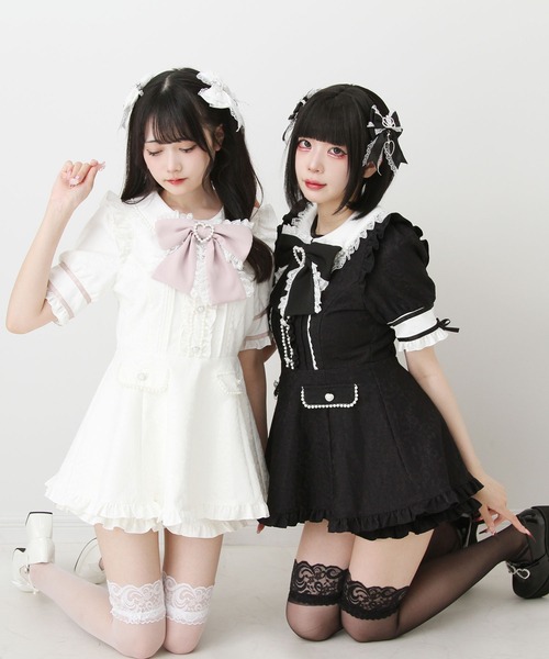 DearMyLove（ディアマイラブ）の「ハートレースパールビジューセットアップ（セットアップ・レディース・ブラック/ホワイト・SMALL/MEDIUM/LARGE/LL/3L）」の8枚目の写真