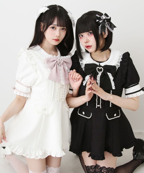 DearMyLove（ディアマイラブ）の「ハートレースパールビジューセットアップ（セットアップ・レディース・ブラック/ホワイト・SMALL/MEDIUM/LARGE/LL/3L）」の9枚目の写真