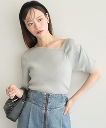 アシメネックリブニットプルオーバー