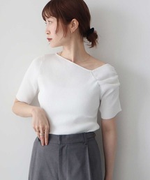 アシメネックリブニットプルオーバー