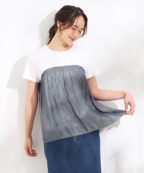 DRESKIP（ドレスキップ）の「【S-LL/ひんやり】インせず決まる ビスチェ風ドッキングトップス（Tシャツ/カットソー・レディース・チャコール/ピンク系1/ブラック系4/ライトグリーン系・01/02/03/04）」の9枚目の写真