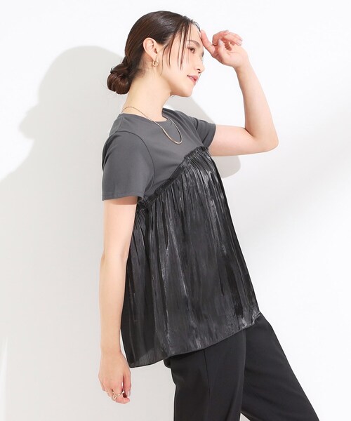 DRESKIP（ドレスキップ）の「【S-LL/ひんやり】インせず決まる ビスチェ風ドッキングトップス（Tシャツ/カットソー・レディース・チャコール/ピンク系1/ブラック系4/ライトグリーン系・01/02/03/04）」の18枚目の写真