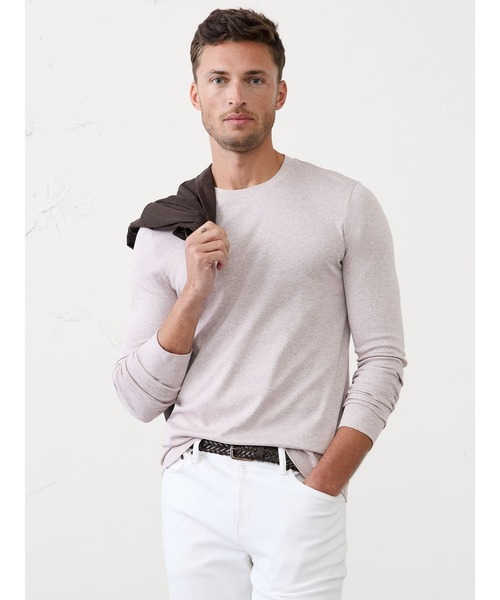 BANANA REPUBLIC FACTORY STORE(バナナリパブリック ファクトリーストア)の「BANANA REPUBLIC FACTORY STORE Luxe Touch クルーネックTシャツ 長袖(Tシャツ/カットソー・メンズ・ホワイト/グレー/ブラック/ネイビー/ナチュラル/ブラウン・L/S/XL/M)」の1枚目の写真