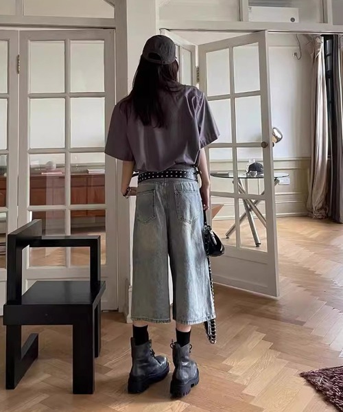 HALEY PESCA（ヘーリーペスカ）の「HALEY PESCA/Y2K ダメージハーフデニム（デニムパンツ・レディース・ブルー・SMALL/LARGE/MEDIUM）」の2枚目の写真