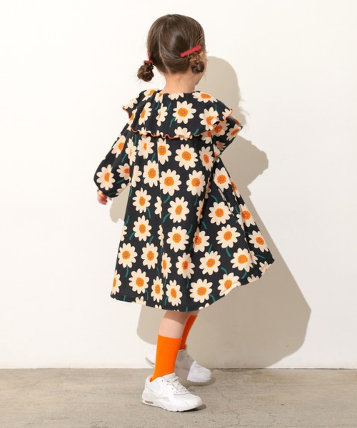 Ocean&Ground（オーシャン&グラウンド）の「ｿｳｶﾞﾗﾌﾟﾘﾝﾄﾌﾘﾙｶﾗｰﾜﾝﾋﾟｰｽ（ワンピース・キッズ・ブラック/チャコール/レンガ・90/100/110/120/130/140）」の7枚目の写真