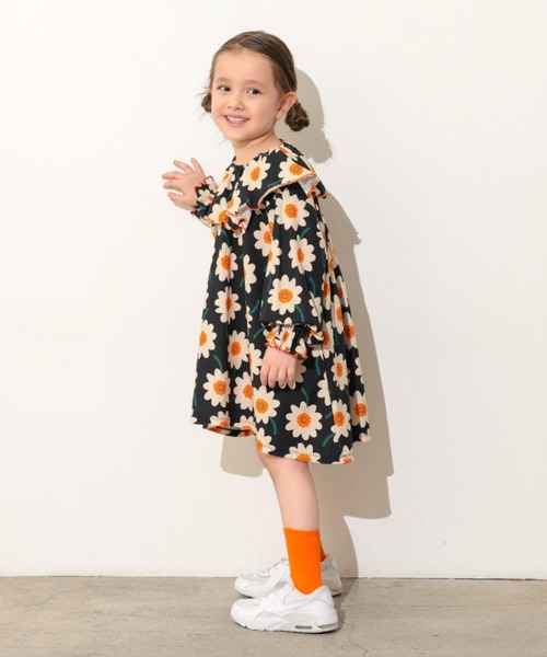 Ocean&Ground（オーシャン&グラウンド）の「ｿｳｶﾞﾗﾌﾟﾘﾝﾄﾌﾘﾙｶﾗｰﾜﾝﾋﾟｰｽ（ワンピース・キッズ・ブラック/チャコール/レンガ・90/100/110/120/130/140）」の6枚目の写真