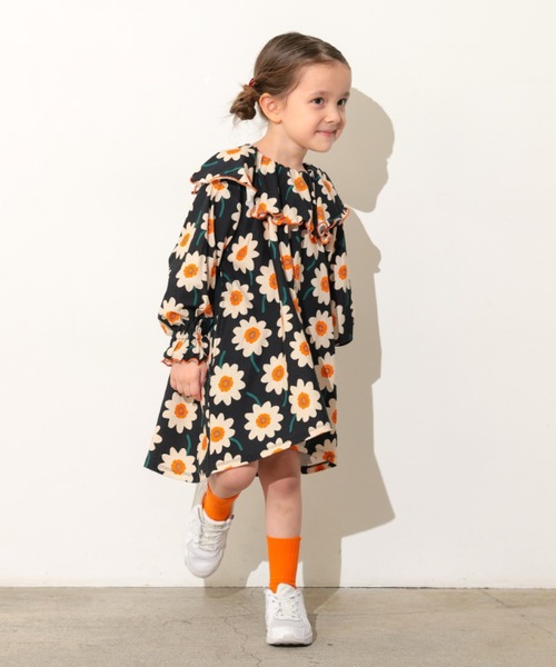 Ocean&Ground（オーシャン&グラウンド）の「ｿｳｶﾞﾗﾌﾟﾘﾝﾄﾌﾘﾙｶﾗｰﾜﾝﾋﾟｰｽ（ワンピース・キッズ・ブラック/チャコール/レンガ・90/100/110/120/130/140）」の5枚目の写真