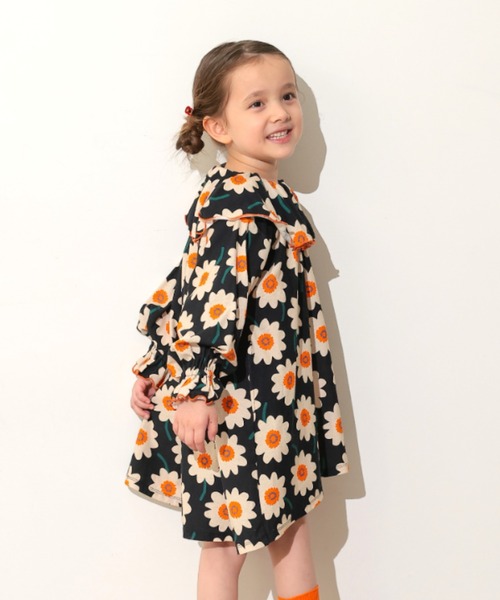 Ocean&Ground（オーシャン&グラウンド）の「ｿｳｶﾞﾗﾌﾟﾘﾝﾄﾌﾘﾙｶﾗｰﾜﾝﾋﾟｰｽ（ワンピース・キッズ・ブラック/チャコール/レンガ・90/100/110/120/130/140）」の8枚目の写真