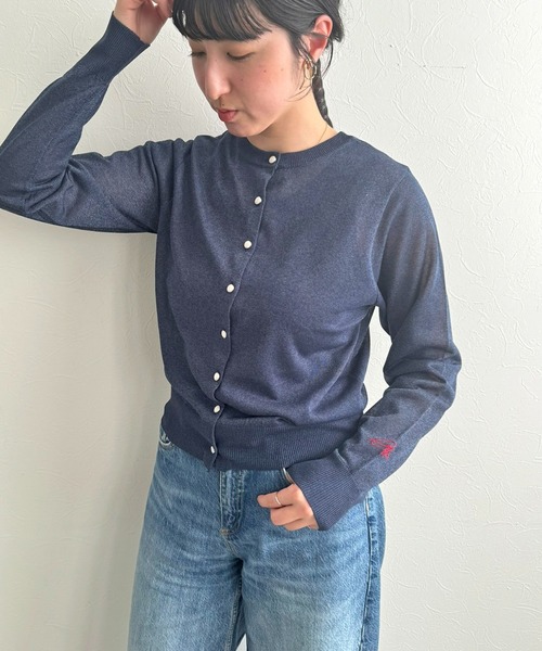 LHELBIE(レルビエ)の「ラメニット2WAYカーディガン(カーディガン/ボレロ・レディース・ネイビー/オフホワイト/ブラック・M)」の1枚目の写真