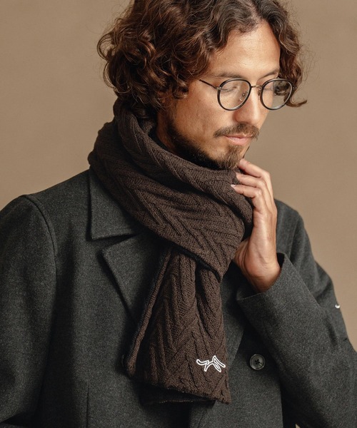 CALL&RESPONSE（コールアンドレスポンス）の「mko12989-ヘリンボーンニットマフラー-サイセンタク（マフラー・メンズ・ブラック×ベージュ/ブラック系その他・FREE）」の2枚目の写真