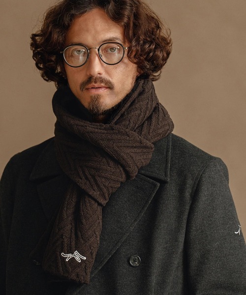 CALL&RESPONSE（コールアンドレスポンス）の「mko12989-ヘリンボーンニットマフラー-サイセンタク（マフラー・メンズ・ブラック×ベージュ/ブラック系その他・FREE）」の8枚目の写真