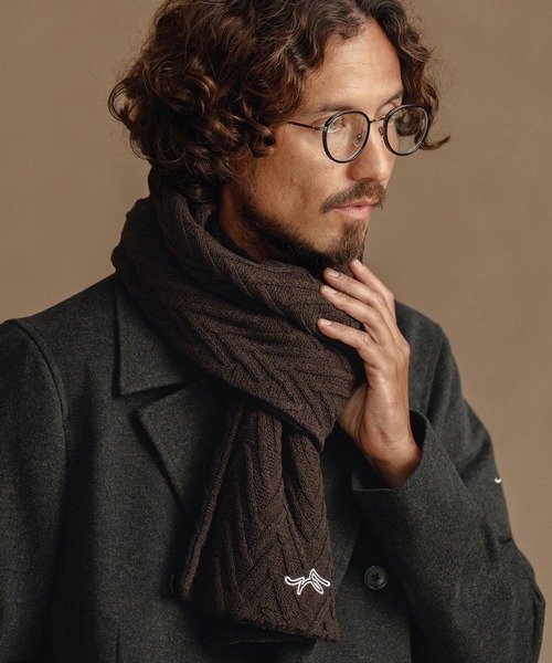 CALL&RESPONSE（コールアンドレスポンス）の「mko12989-ヘリンボーンニットマフラー-サイセンタク（マフラー・メンズ・ブラック×ベージュ/ブラック系その他・FREE）」の9枚目の写真