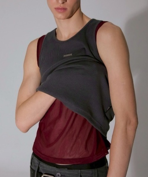 ESC STUDIO(イーエスシースタジオ)の「【ESC STUDIO】mesh layered sleeveless / 【イーエスシースタジオ】メッシュレイヤードタンクトップ(タンクトップ・メンズ・ホワイト/グレー/ブラック・ONE SIZE)」の1枚目の写真