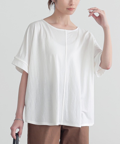 n'OrLABEL（ノアールレーベル）の「【機能素材】『カノコボートネックカットソー』（Tシャツ/カットソー・レディース・テラコッタ/オフホワイト/ブラック・FREE）」の2枚目の写真