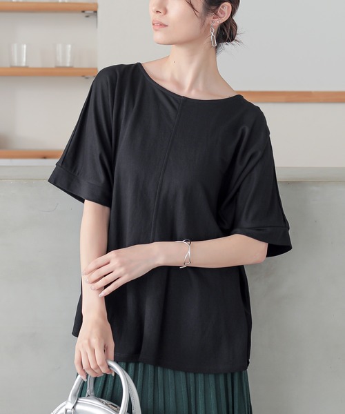 n'OrLABEL（ノアールレーベル）の「【機能素材】『カノコボートネックカットソー』（Tシャツ/カットソー・レディース・テラコッタ/オフホワイト/ブラック・FREE）」の3枚目の写真