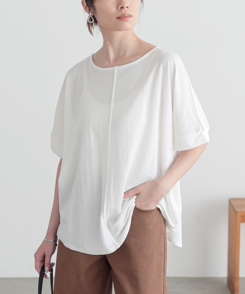 n'OrLABEL（ノアールレーベル）の「【機能素材】『カノコボートネックカットソー』（Tシャツ/カットソー・レディース・テラコッタ/オフホワイト/ブラック・FREE）」の6枚目の写真