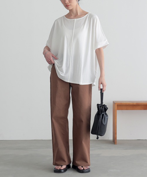 n'OrLABEL（ノアールレーベル）の「【機能素材】『カノコボートネックカットソー』（Tシャツ/カットソー・レディース・テラコッタ/オフホワイト/ブラック・FREE）」の9枚目の写真