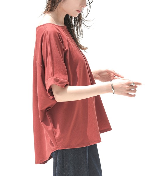 n'OrLABEL（ノアールレーベル）の「【機能素材】『カノコボートネックカットソー』（Tシャツ/カットソー・レディース・テラコッタ/オフホワイト/ブラック・FREE）」の15枚目の写真