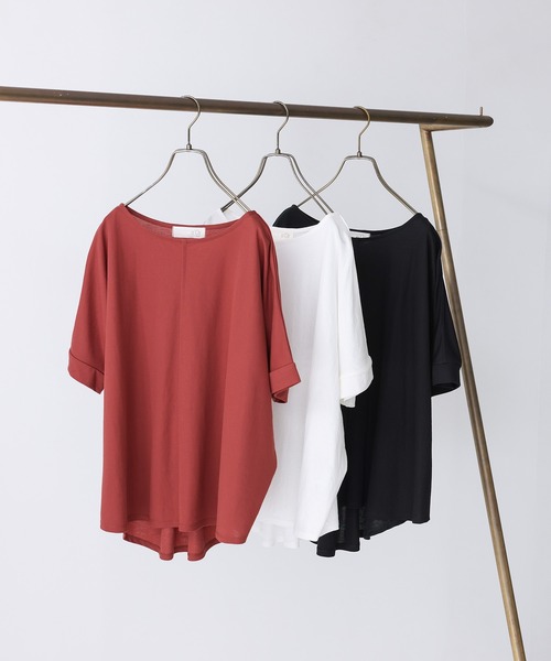 n'OrLABEL（ノアールレーベル）の「【機能素材】『カノコボートネックカットソー』（Tシャツ/カットソー・レディース・テラコッタ/オフホワイト/ブラック・FREE）」の4枚目の写真