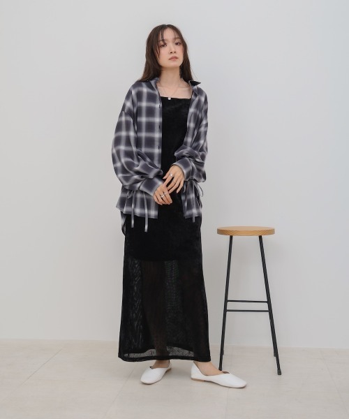 Bab（バブ）の「チェックバックギャザーシャツ（シャツ/ブラウス・レディース・ベージュ/ネイビー/ブラック・M）」の5枚目の写真
