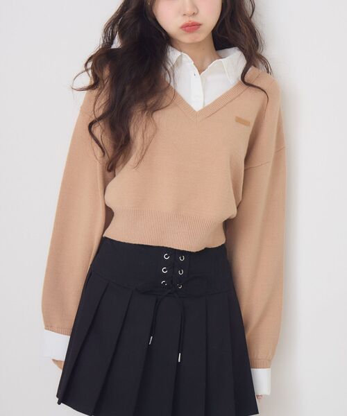 ems excite（エムズエキサイト）の「シャツドッキングNTPO（ニット/セーター・レディース・ダークブルー/ダークグレー/キャメル・FREE）」の3枚目の写真