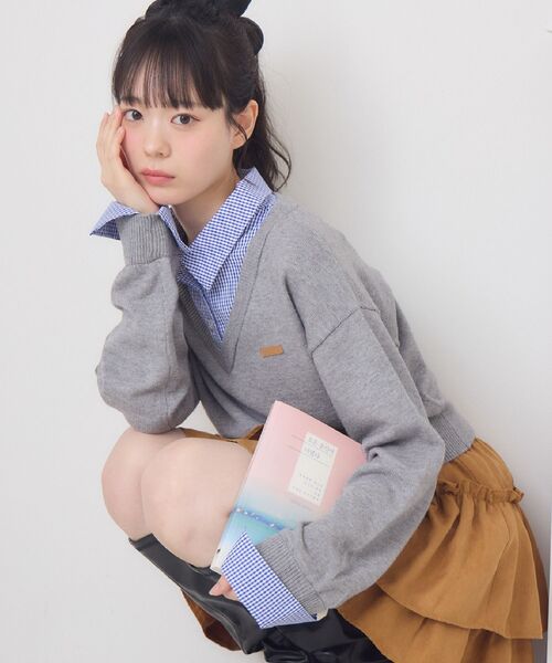 ems excite（エムズエキサイト）の「シャツドッキングNTPO（ニット/セーター・レディース・ダークブルー/ダークグレー/キャメル・FREE）」の19枚目の写真