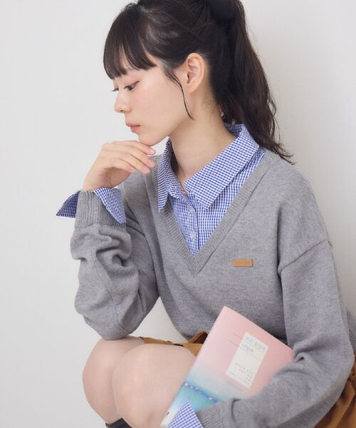 ems excite（エムズエキサイト）の「シャツドッキングNTPO（ニット/セーター・レディース・ダークブルー/ダークグレー/キャメル・FREE）」の18枚目の写真