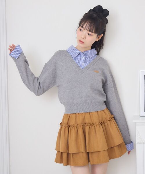 ems excite（エムズエキサイト）の「シャツドッキングNTPO（ニット/セーター・レディース・ダークブルー/ダークグレー/キャメル・FREE）」の13枚目の写真