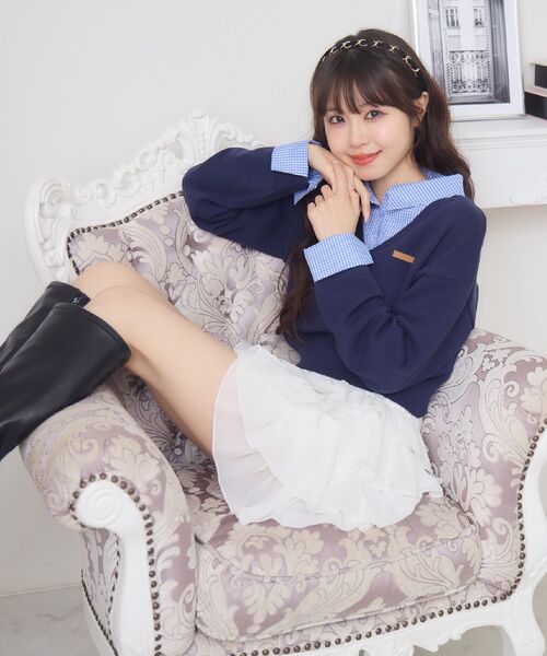 ems excite（エムズエキサイト）の「シャツドッキングNTPO（ニット/セーター・レディース・ダークブルー/ダークグレー/キャメル・FREE）」の8枚目の写真