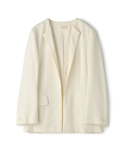 レーヨンウールサテン クルーネックジャケット（ノーカラージャケット