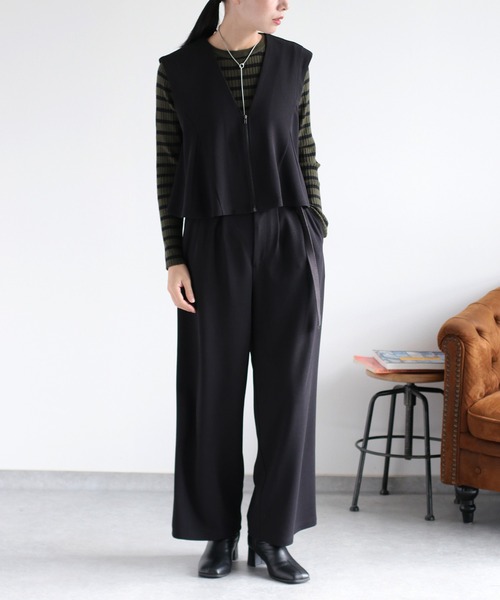 セットアップ対応〉イージーケア ジョーゼットワイドパンツ