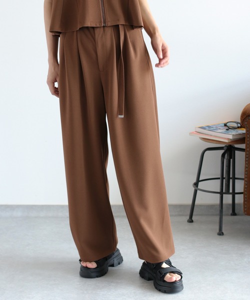 cepo(セポ)の「〈セットアップ対応〉イージーケア ジョーゼットワイドパンツ (ベルト付き)(その他パンツ・レディース・ブラウン/ブラック/レッド・M)」の13枚目の写真