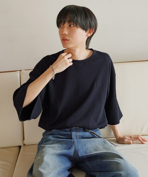 GLOBAL WORK（グローバルワーク）の「ワッフルロゴ刺繍7分袖/AND YUA ANY/579654（Tシャツ/カットソー・キッズ・ネイビー/グレー・170cm/160cm）」の20枚目の写真
